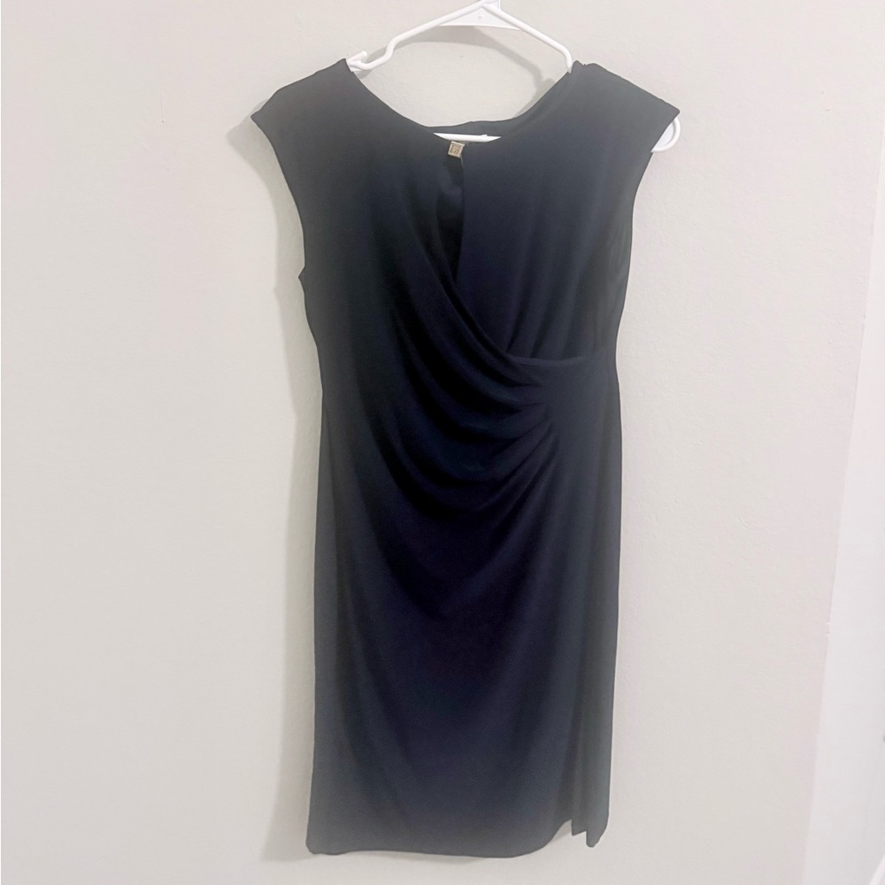 Anne Klein Black Draped Midi Dress